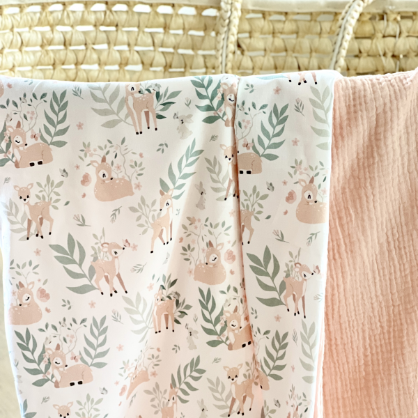 Couverture d'été bébé petites biches double gaze abricot